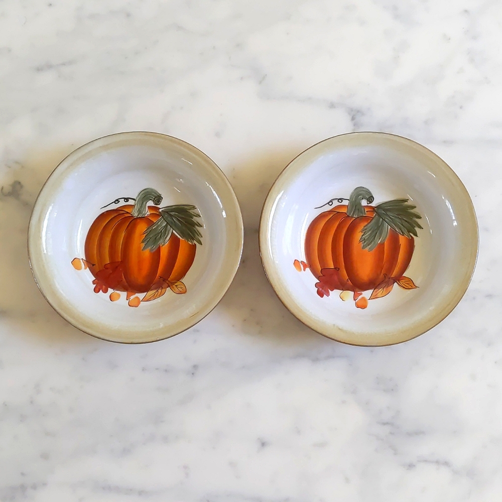 HausenWare Ceramic Dinner Bowls with Painted Pumpkin (2pcs).